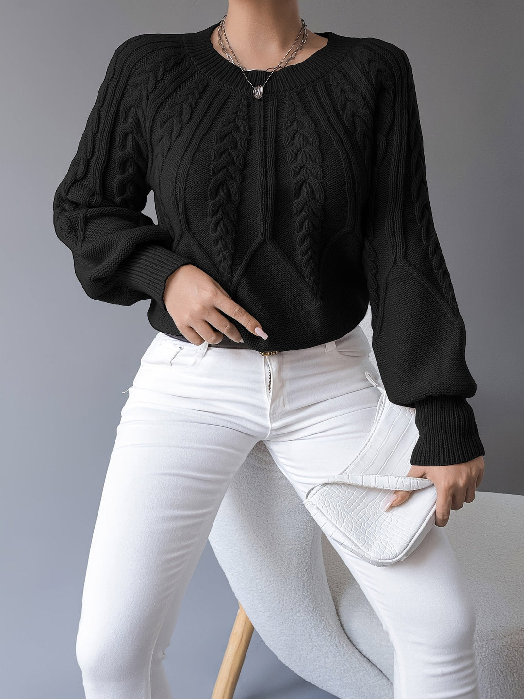 Sabine | Cable-Knit Sweater für Frauen mit Lantern Sleeves