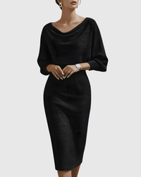 Viktoria | Elegant midi dress with batwing sleeves and pencil skirt