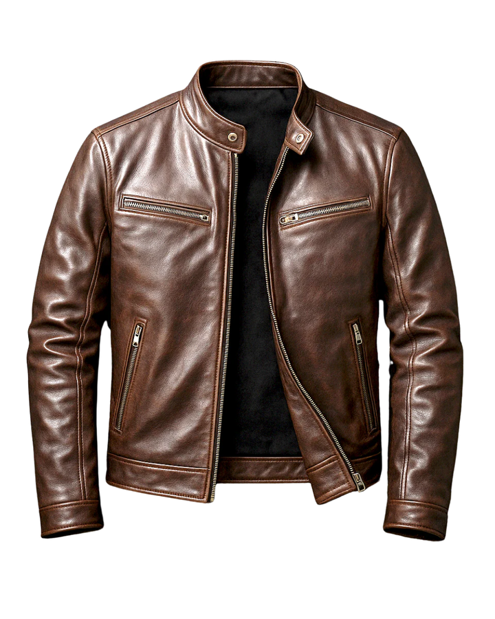 Adrian | Herren Lederjacke Schwarz Vintage Stil Strukturierte Passform 1