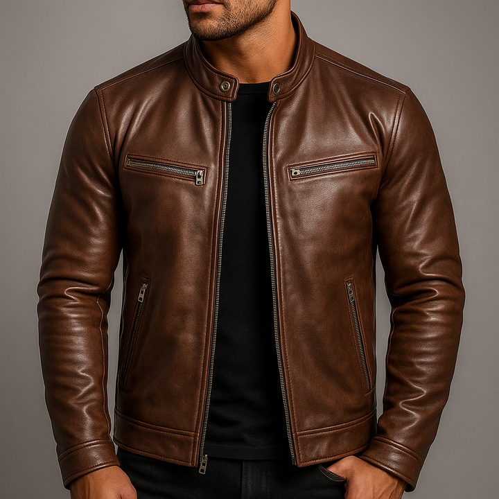Adrian | Herren Lederjacke Schwarz Vintage Stil Strukturierte Passform 5