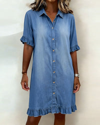 Sabrina | Stylish denim dress with ruching for perfect comfort