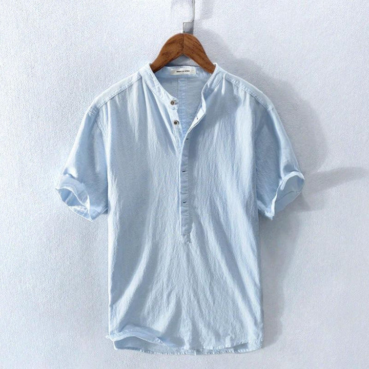 Amalfi | Lässiges, Elegantes Herrenhemd mit Henley-Kragen – Kurzarm für den Sommer 3