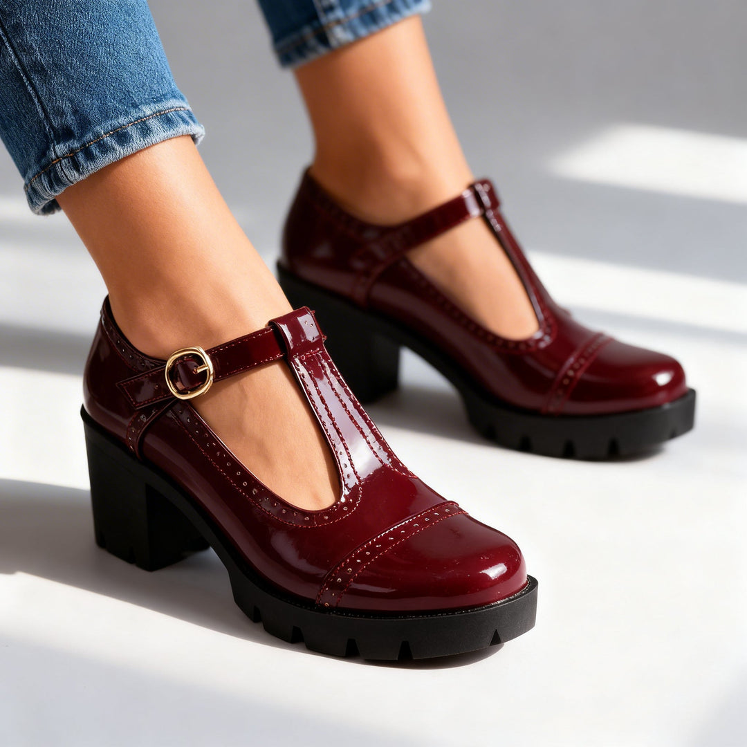 Amara | Mary Jane Schuhe Blockabsatz Elegant Vintage Stil 0