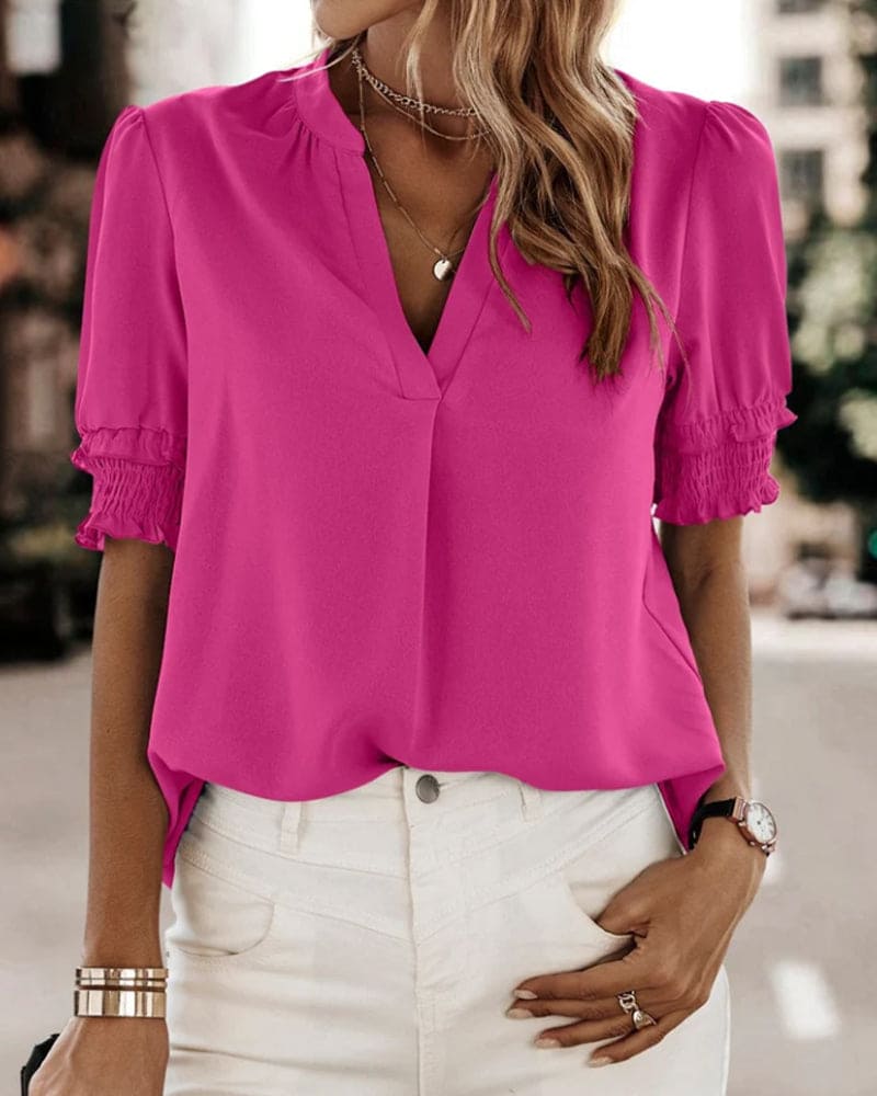 Aria | Elegante Bluse mit V-Ausschnitt und Puffärmeln – Damenbluse für festliche Anlässe 0