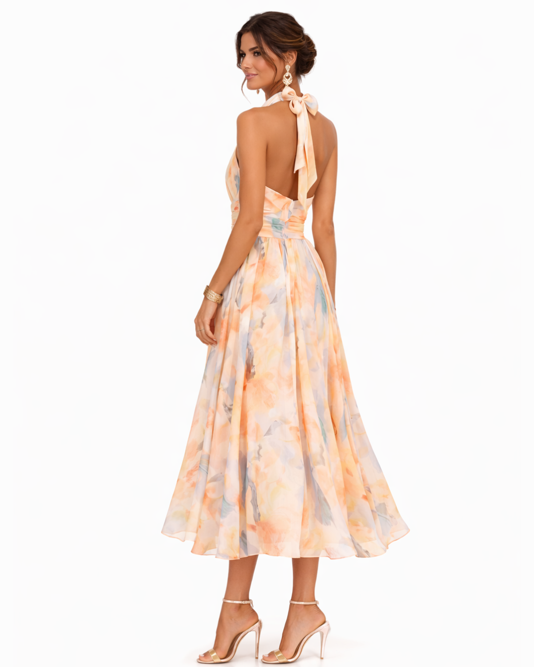 Aurelia | Elegantes Neckholder Maxi-Kleid mit Aquarelldruck 3