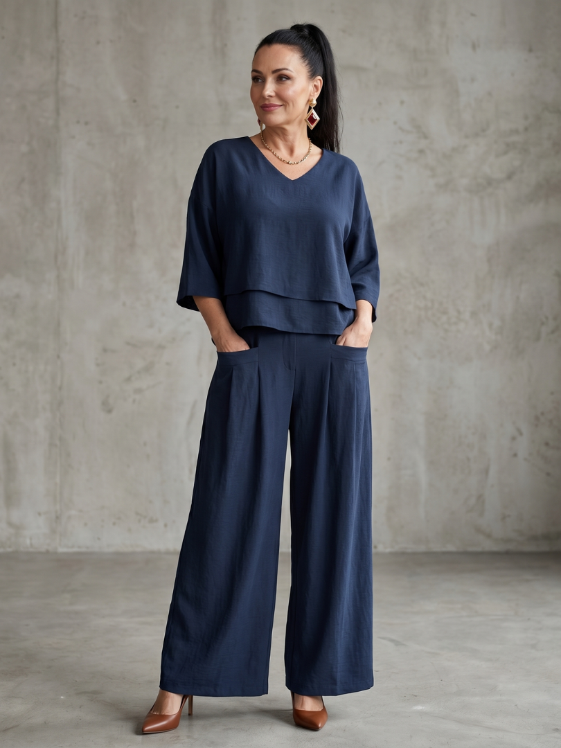 Aurelia | Elegantes, Bequemes Damen Set – Oberteil mit Weitbein-Hose 0