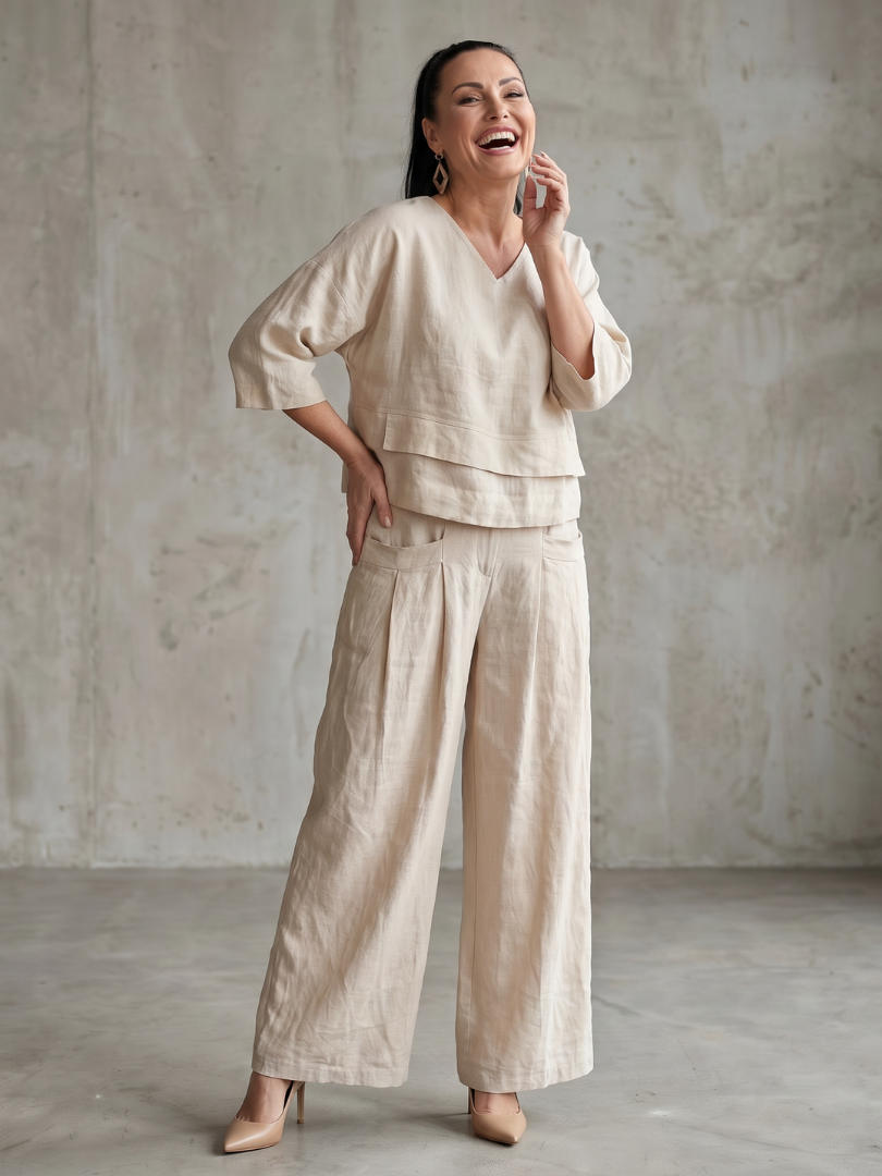 Aurelia | Elegantes, Bequemes Damen Set – Oberteil mit Weitbein-Hose 4