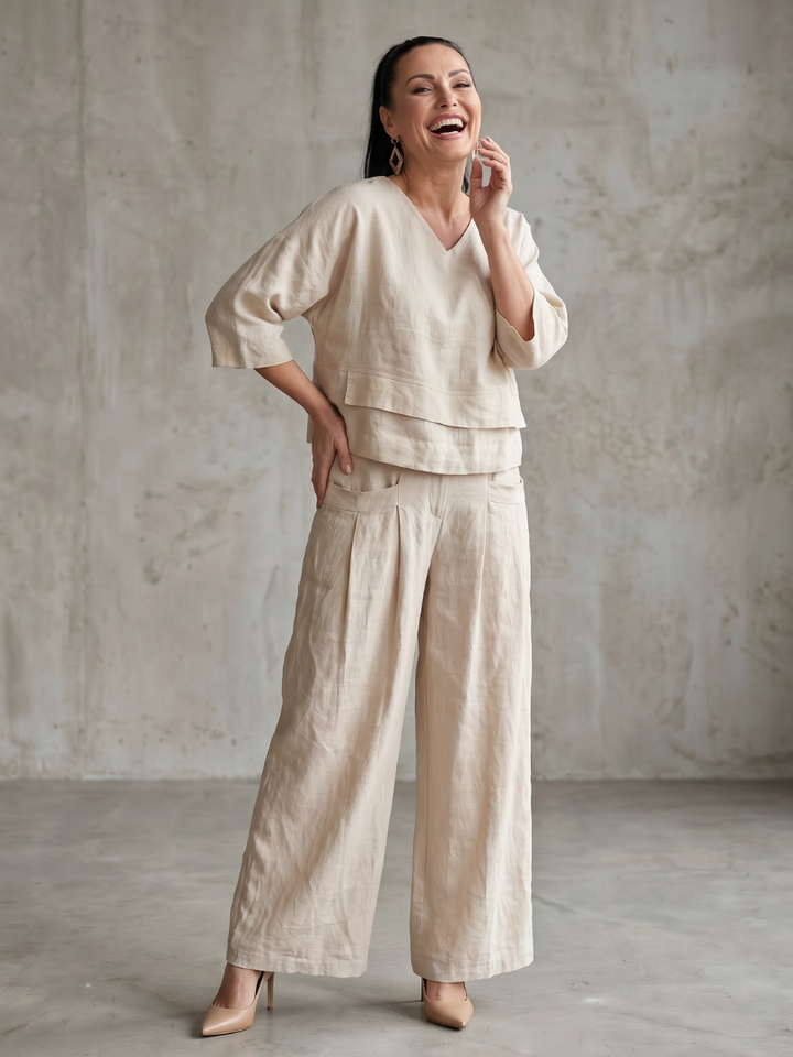 Aurelia | Elegantes, Bequemes Damen Set – Oberteil mit Weitbein-Hose 4