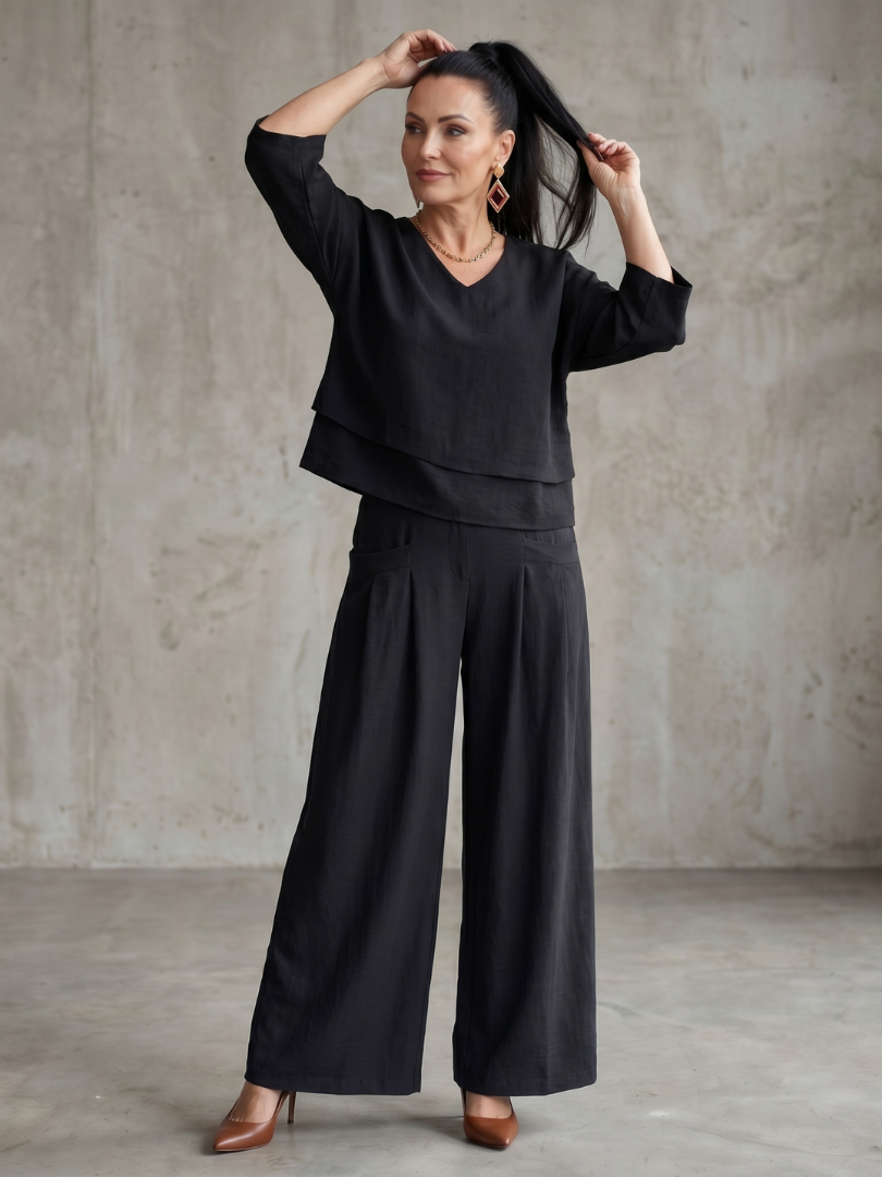Aurelia | Elegantes, Bequemes Damen Set – Oberteil mit Weitbein-Hose 6