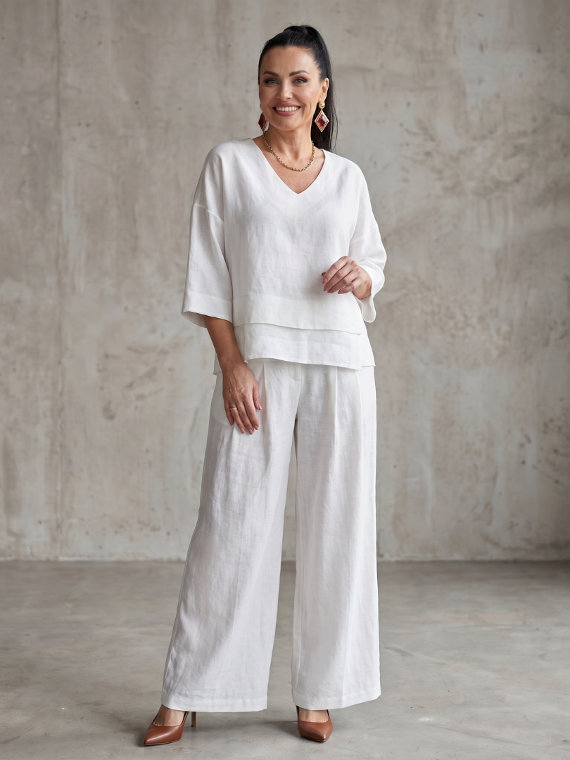 Aurelia | Elegantes, Bequemes Damen Set – Oberteil mit Weitbein-Hose 8