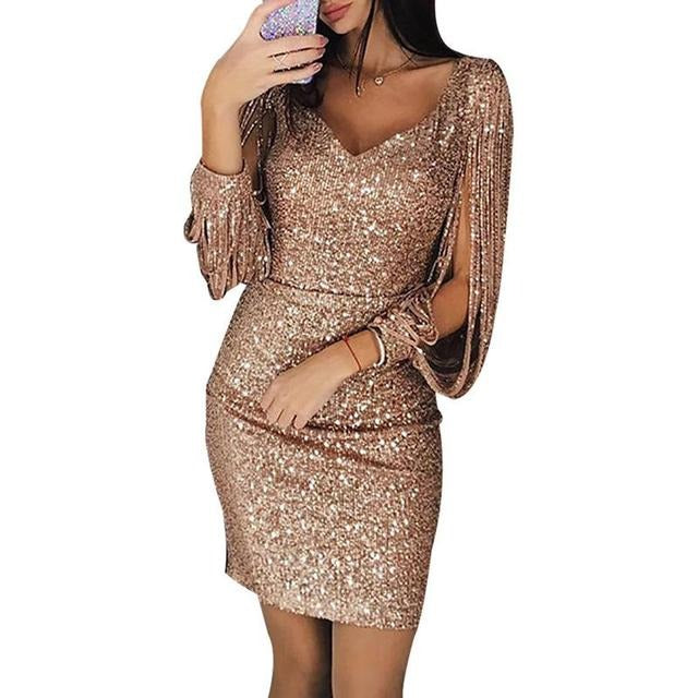 Aurielle | Glitzerndes Paillettenkleid mit V-Ausschnitt für den Abschlussball 0