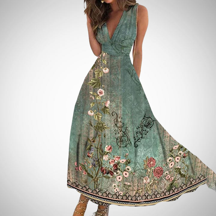 Bela | Elegantes Maxikleid Sommer – Fließend, Blumendruck &amp; Festlich für Besondere Anlässe 1