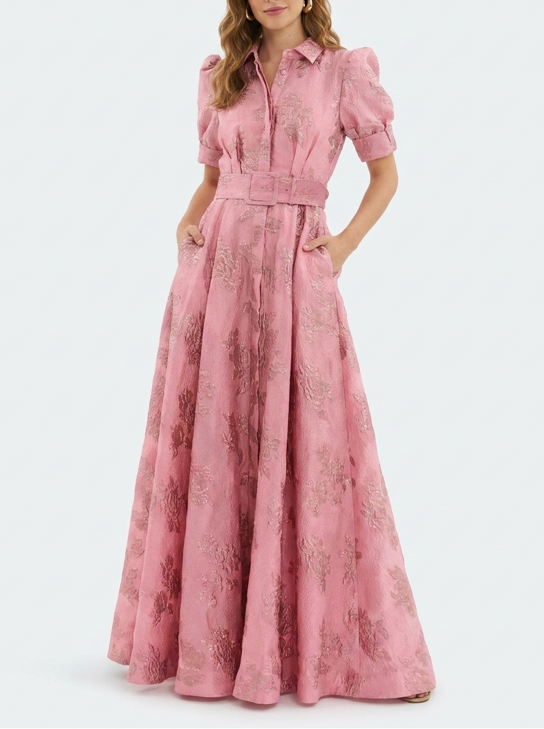 Belina | Hochzeitsgastkleid Retro Elegant Rosa Hohe Taille 0