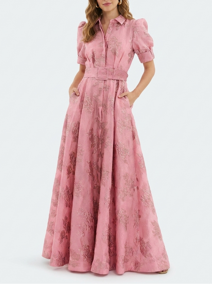Belina | Hochzeitsgastkleid Retro Elegant Rosa Hohe Taille 0