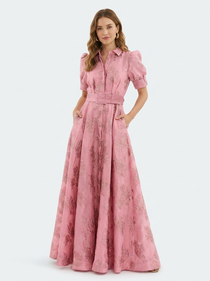 Belina | Hochzeitsgastkleid Retro Elegant Rosa Hohe Taille 1