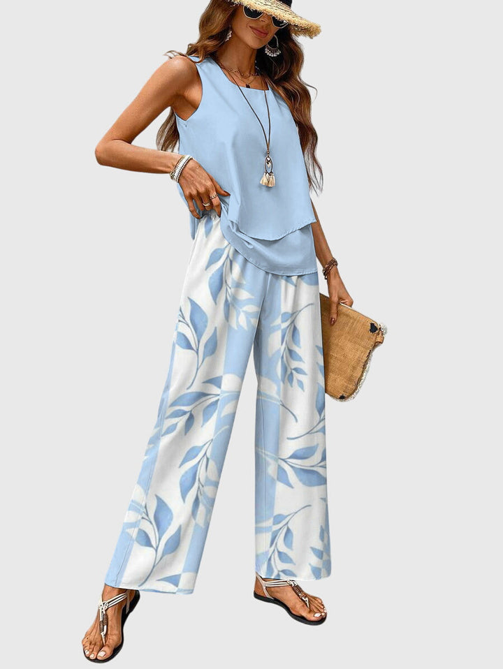 Breezy | Elegantes Twin Set Damen – Sommerliches, Bequemes 2-teiliges Outfit mit Pflanzenmuster 1