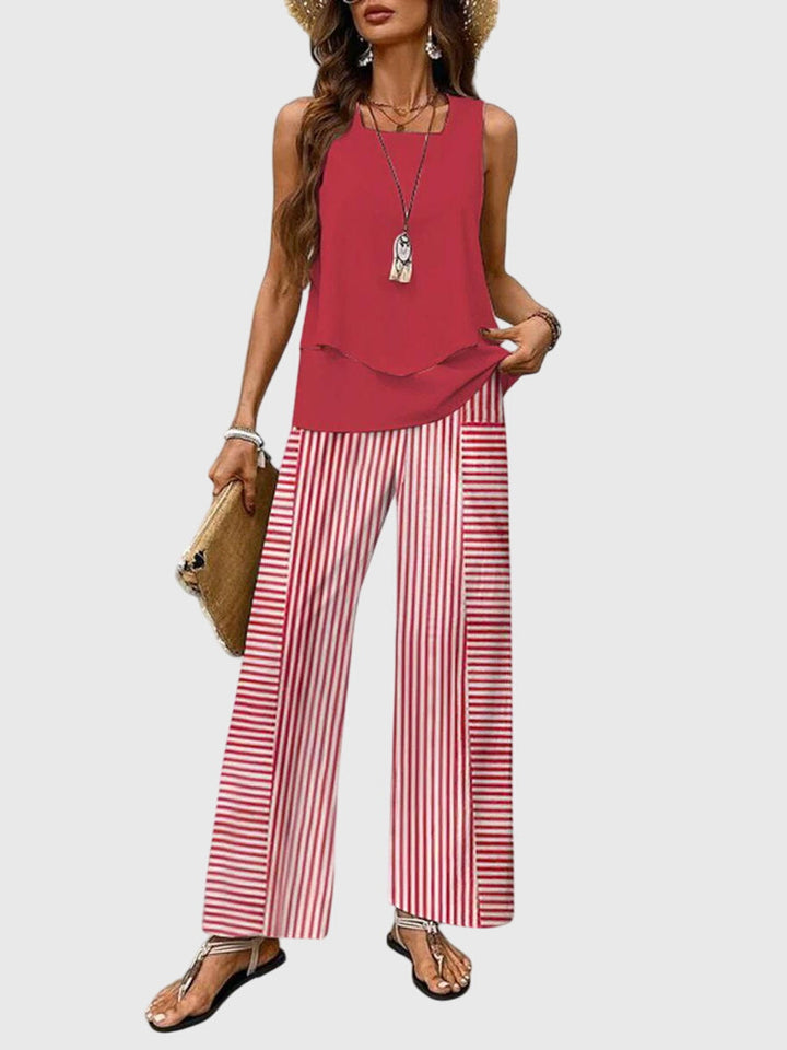 Breezy | Elegantes Twin Set Damen – Sommerliches, Bequemes 2-teiliges Outfit mit Pflanzenmuster 3