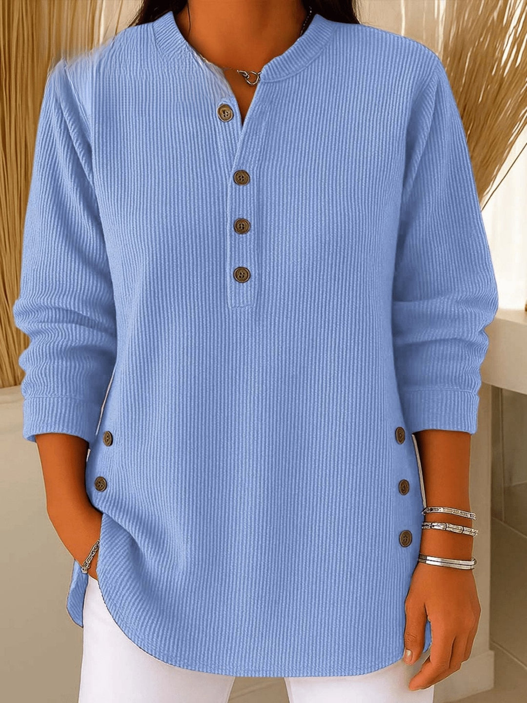 Camila | Bequemes und warmes, langes Henley-Ripptop 0