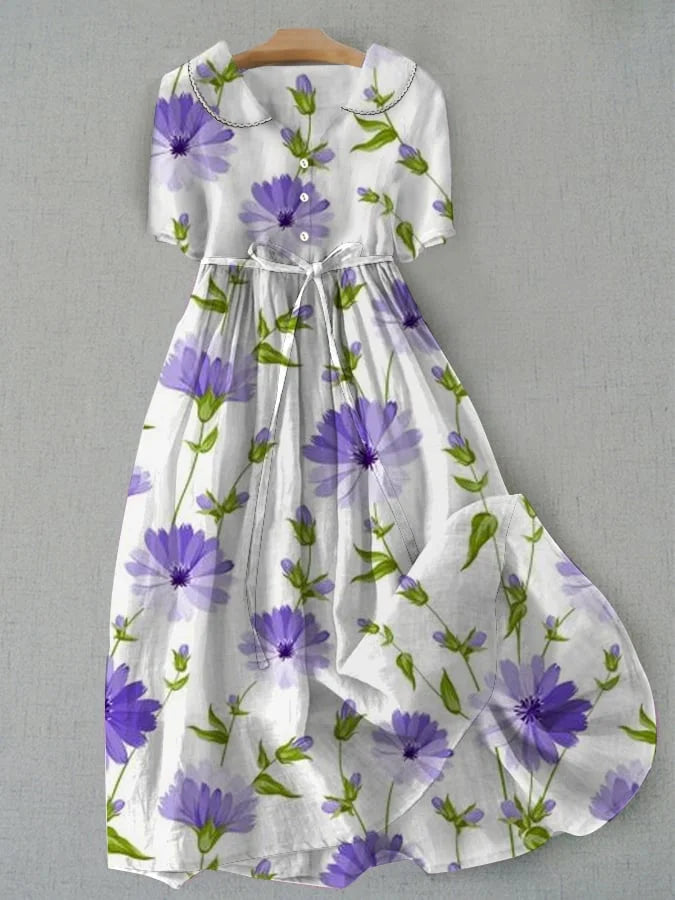 Cavelo | Verstellbare Taille Vintage Blumen Sommerkleid 0