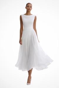 Leni | Elegant pleated midi dress for summer occasions