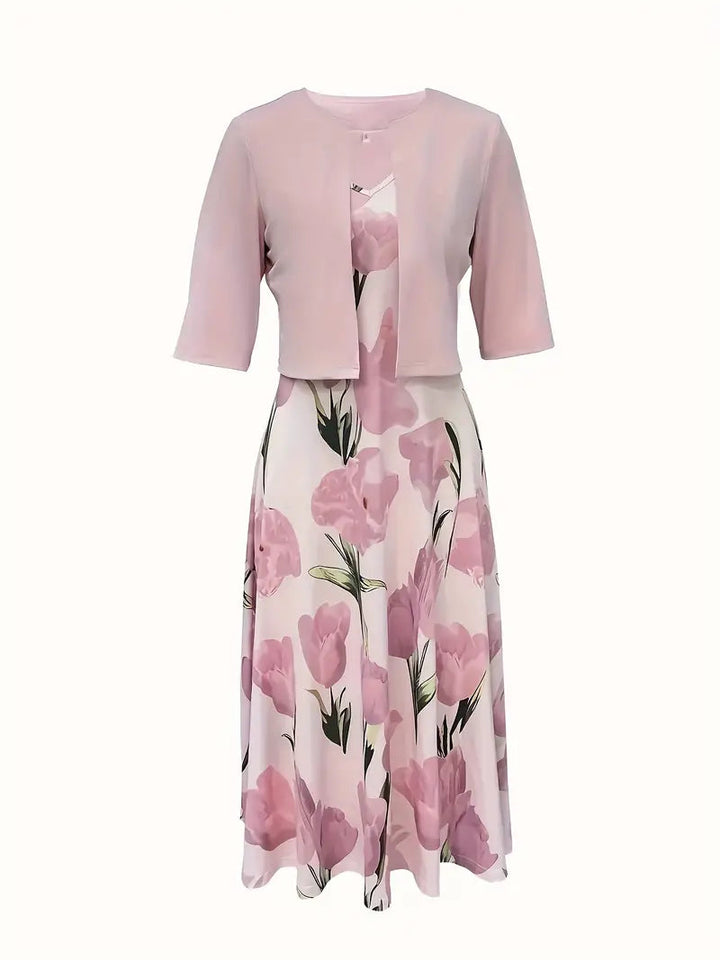 Celia | Elegantes Damen Maxikleid Sommer mit Romantischem Blumendruck & Jacke 1