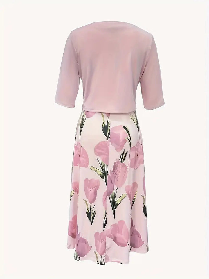 Celia | Elegantes Damen Maxikleid Sommer mit Romantischem Blumendruck & Jacke 2