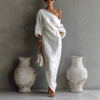 Mathilda | Elegant One-Shoulder Linen Maxi Dress