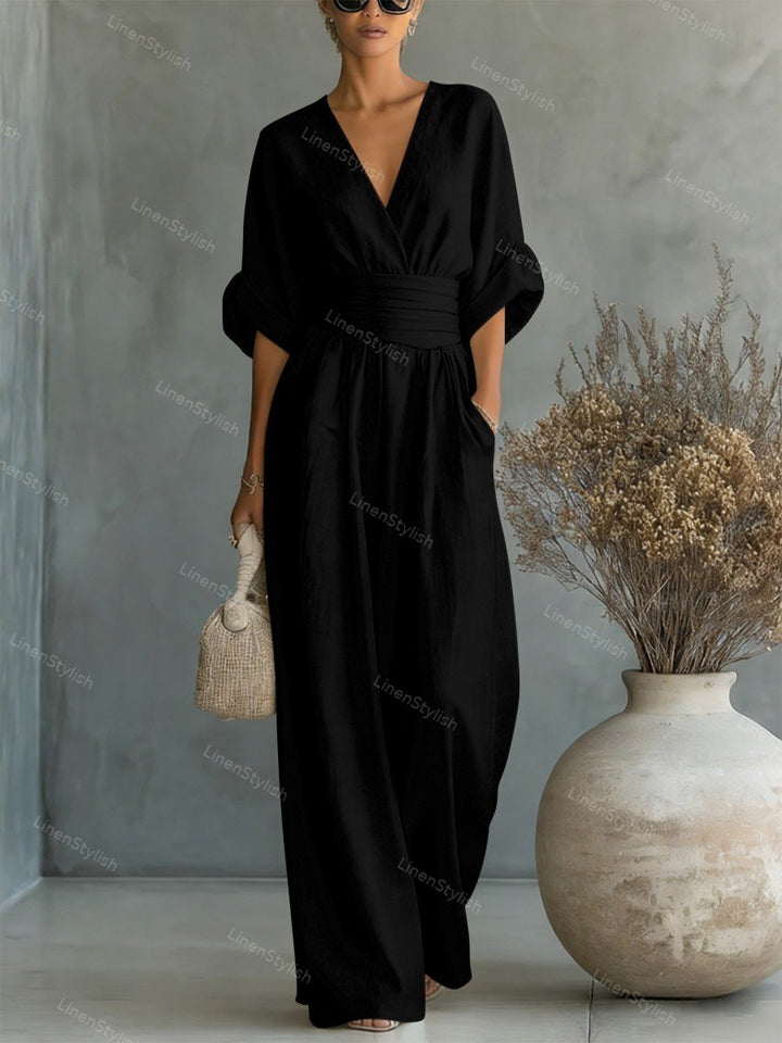 Celina | Damen Jumpsuit Elegant V-Ausschnitt Slim Fit Schwarz 8