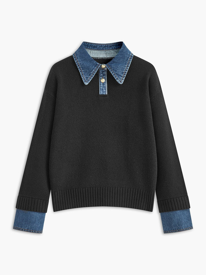 Charlotte | Bequemer und warmer Strickpolopullover mit Jeanskragen 5