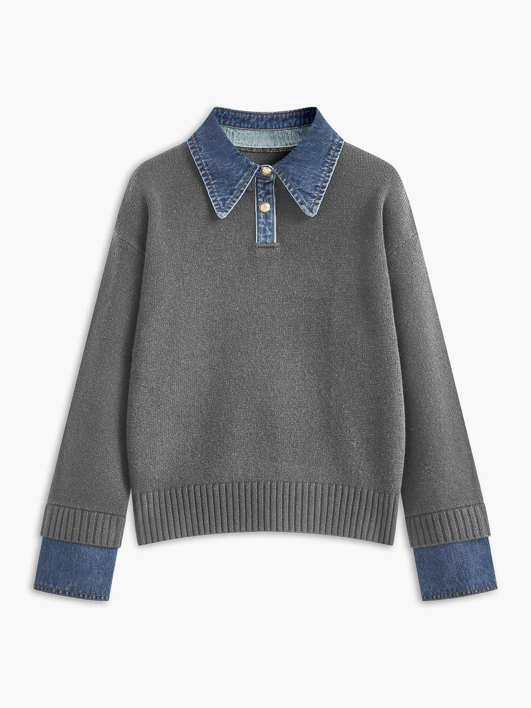 Charlotte | Bequemer und warmer Strickpolopullover mit Jeanskragen 6