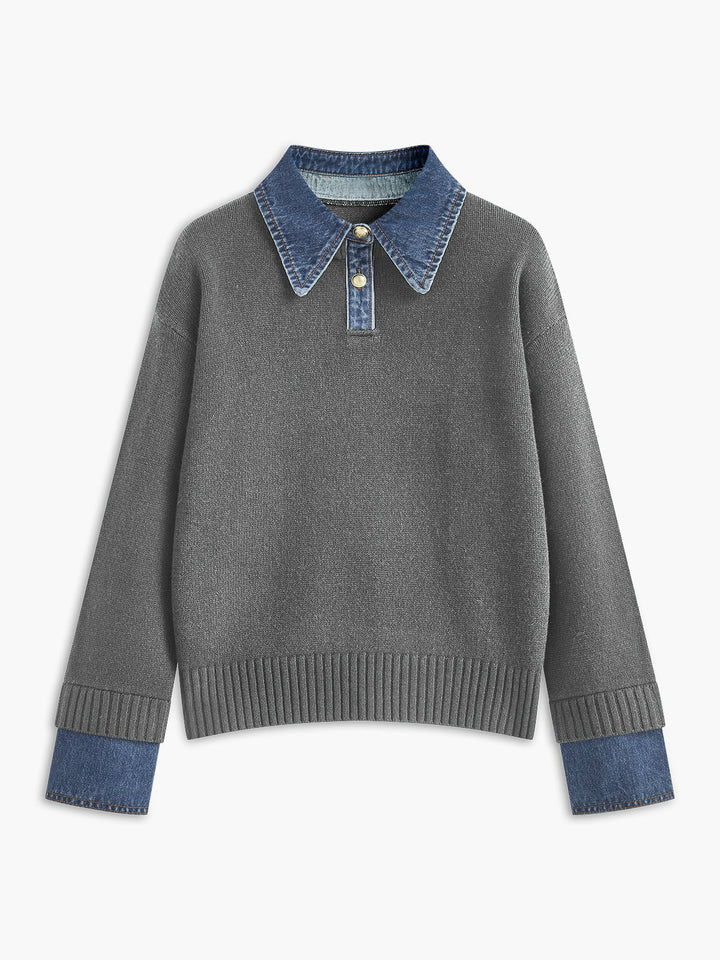 Charlotte | Bequemer und warmer Strickpolopullover mit Jeanskragen 6