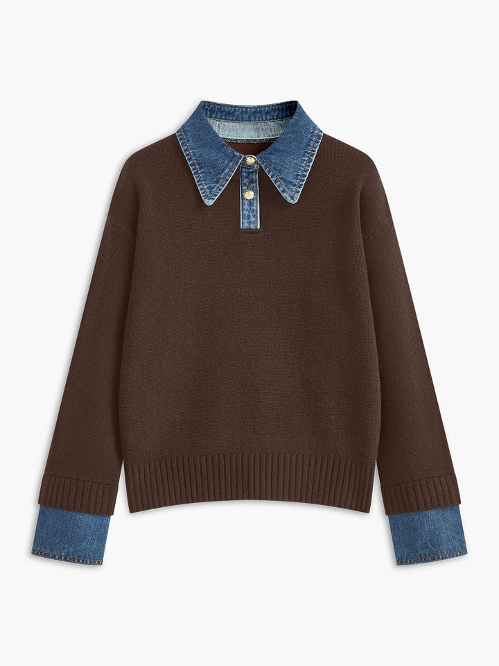 Charlotte | Bequemer und warmer Strickpolopullover mit Jeanskragen 7