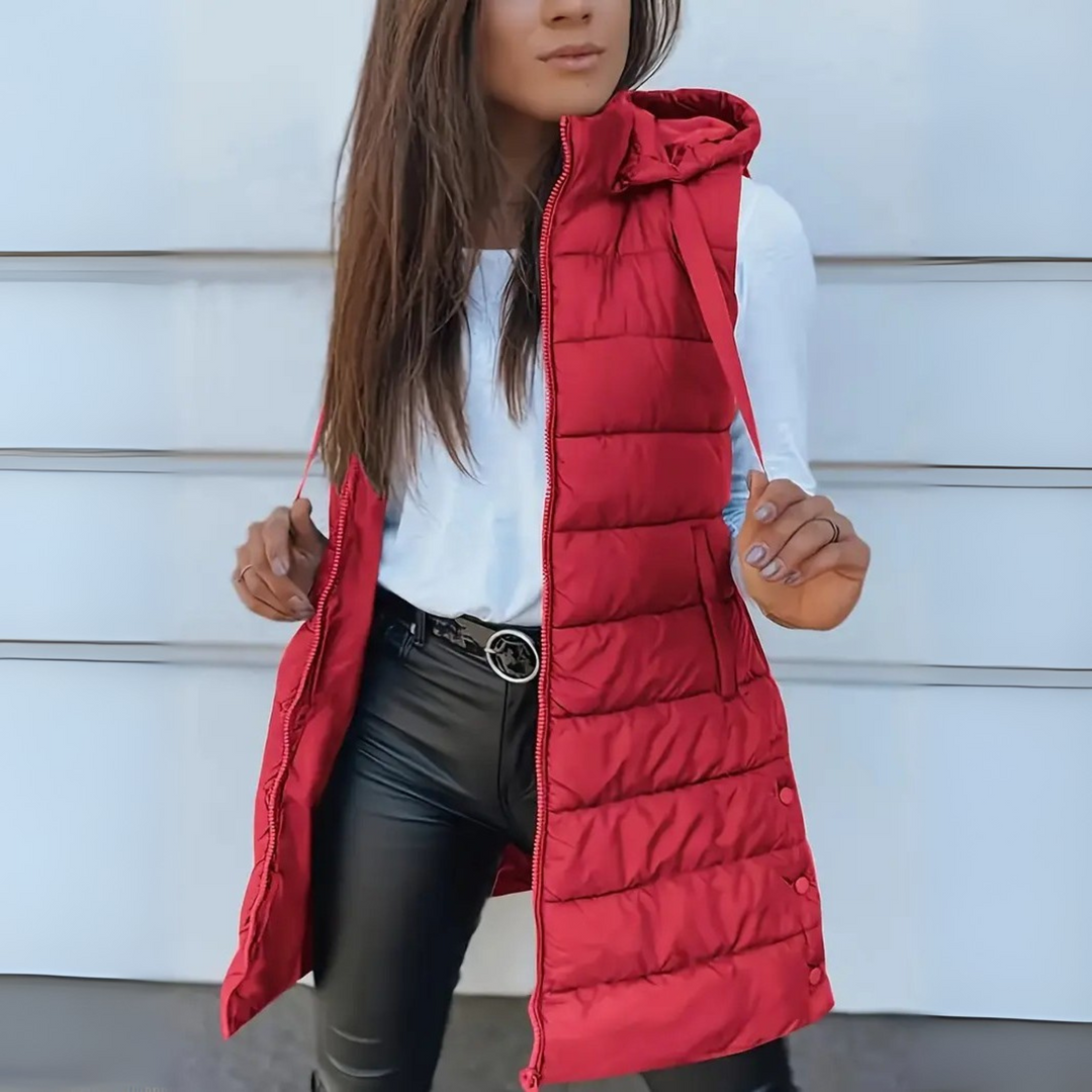 Chloe | Leichte, lange Steppweste mit Kapuze 5