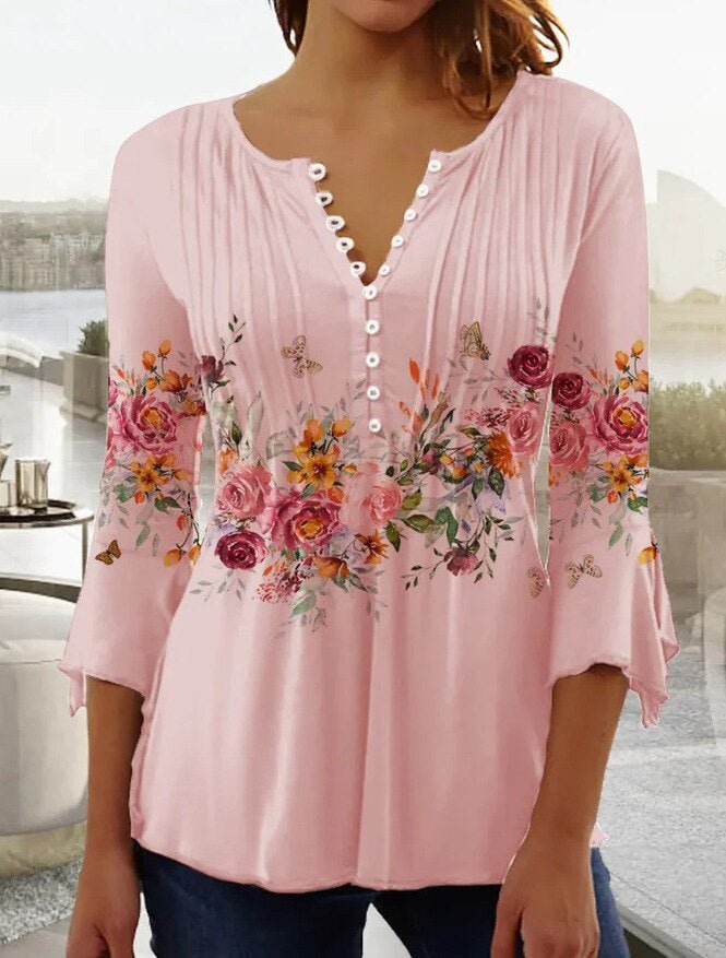Christin | Stilvolle Henley Bluse mit bezauberndem Print 2