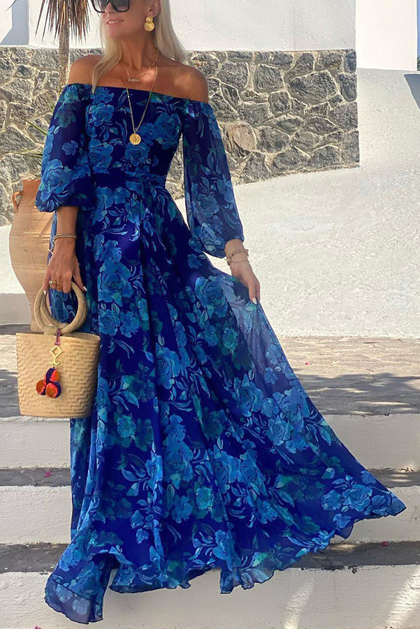 Clara | Blumen Kleid Schulterfrei Elegant Maxi Stil 0