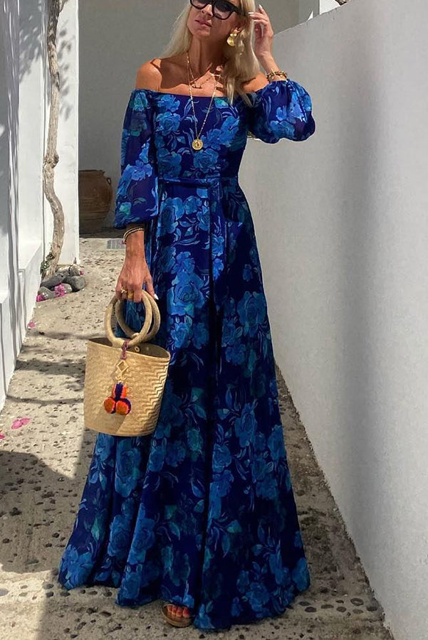 Clara | Blumen Kleid Schulterfrei Elegant Maxi Stil 1