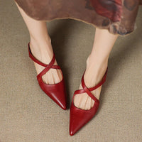 Franziska | Elegant leather mules with cross straps and pointed shape