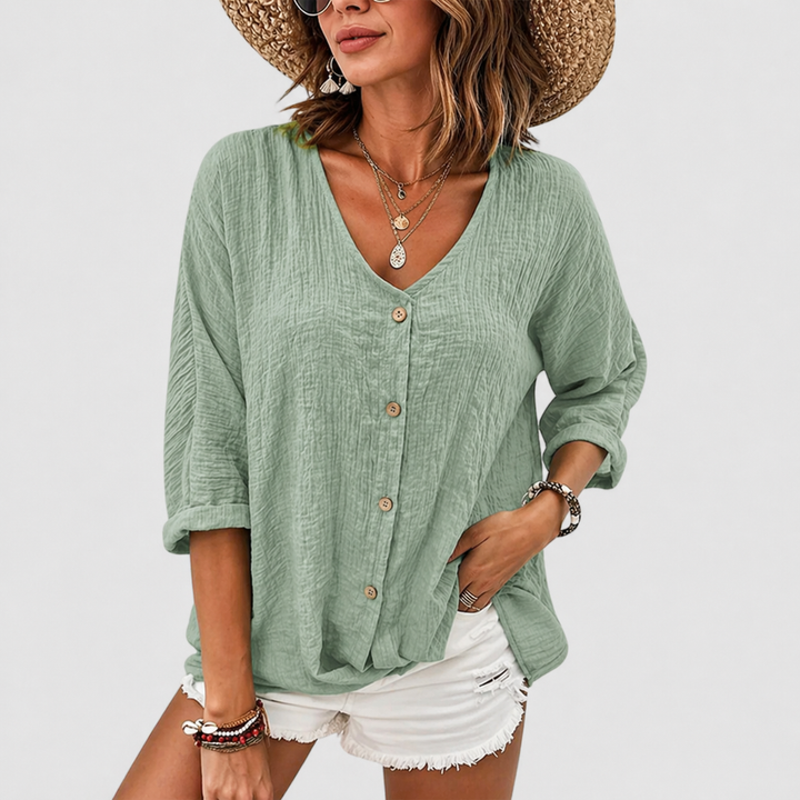 Clara | Elegante & Atmungsaktive Leinenbluse Damen mit V-Ausschnitt 0