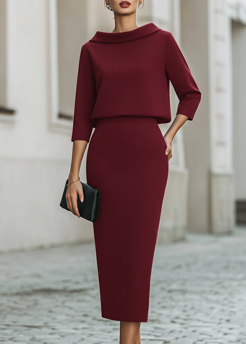 Clara | Elegantes Damen Set – Zeitloses Twinset mit U-Boot-Ausschnitt & Midi-Rock 7