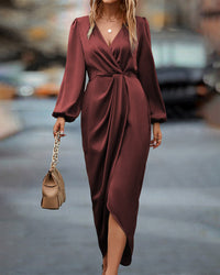 Elena | Elegant midi wrap dress with long sleeves for women