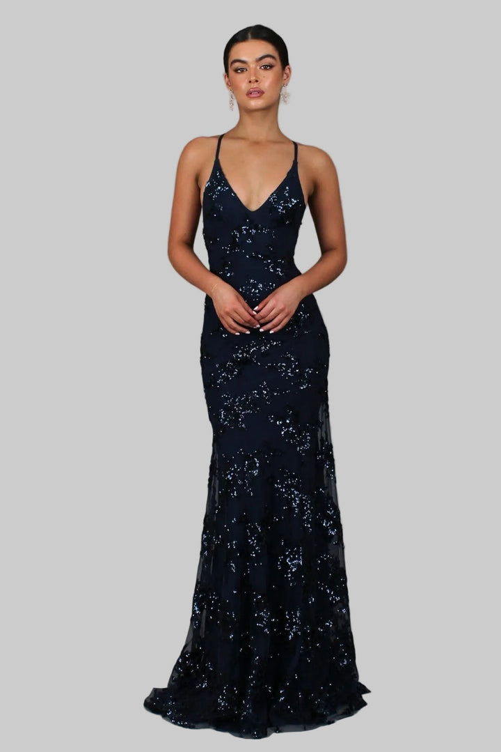 Coralie | Glamouröses V-Ausschnitt Maxikleid mit Pailletten 0