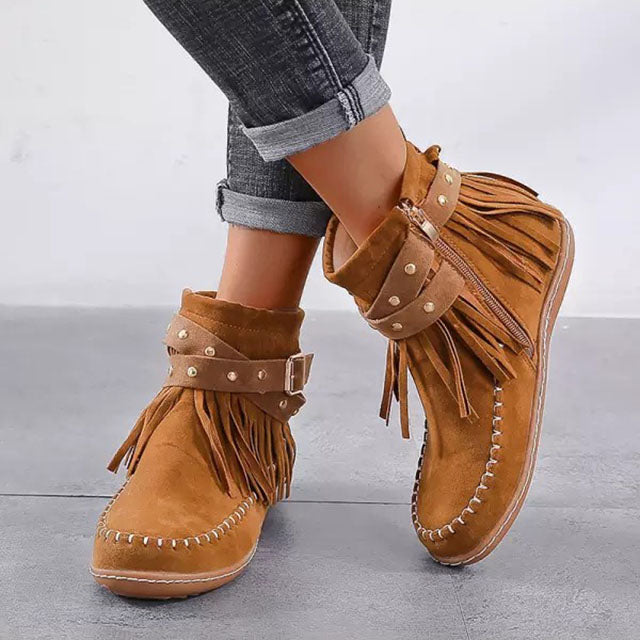 Cynthia | Bequeme, Stilvolle Stiefeletten Damen Schwarz mit Fransen 3