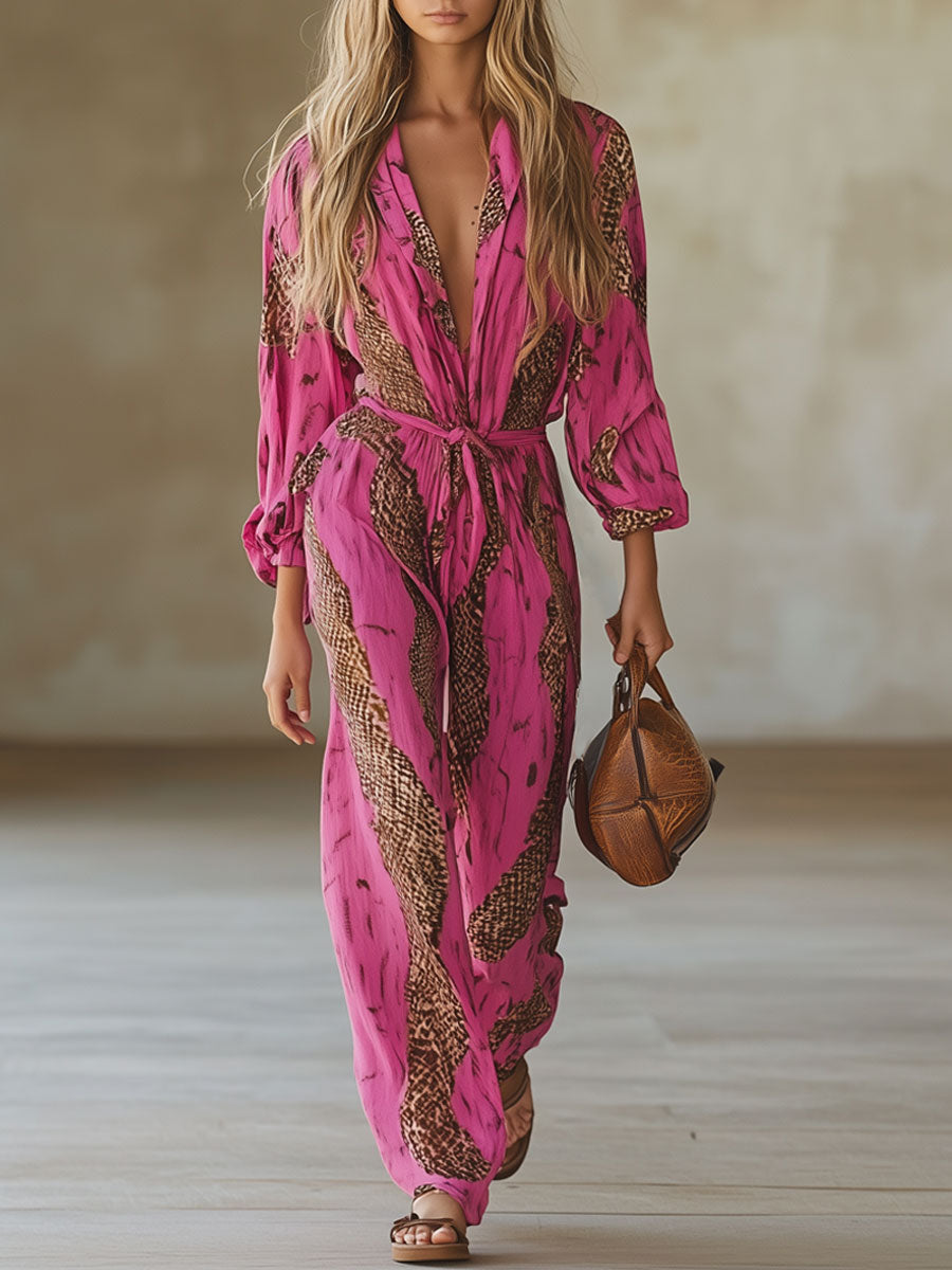 Dalia | Eleganter, Bequemer & Auffälliger Damen Jumpsuit mit Leopardenmuster 0