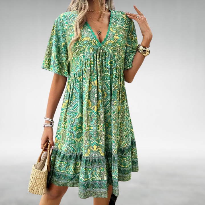 Dalia | Elegantes, Fließendes &amp; Bequemes Bohemian Minikleid mit Paisley-Print 0