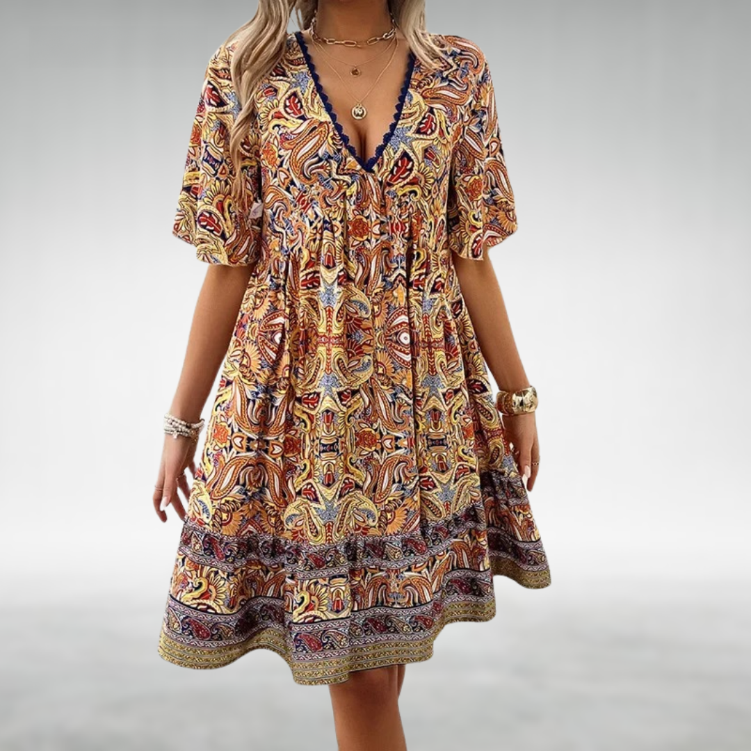 Dalia | Elegantes, Fließendes &amp; Bequemes Bohemian Minikleid mit Paisley-Print 3