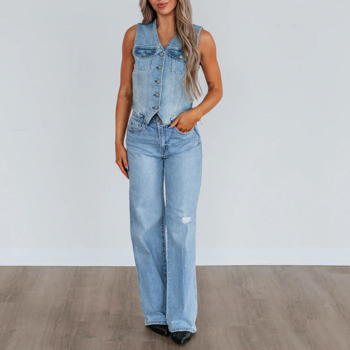 Damen Denim Weste mit Knopfleiste und modernen Schnittrahmen Drune 3