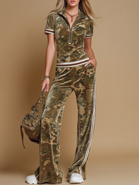 Mia | Casual Camouflage Two-Piece Set with Wide Legs