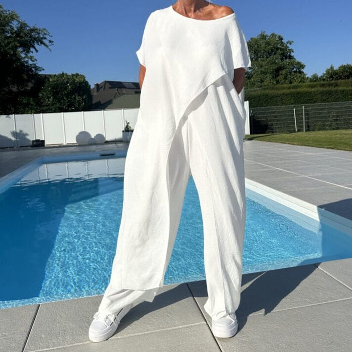 Diane | Elegantes, Bequemes Loungewear Set Damen – Asymmetrisches Oberteil & Weite Hose 3