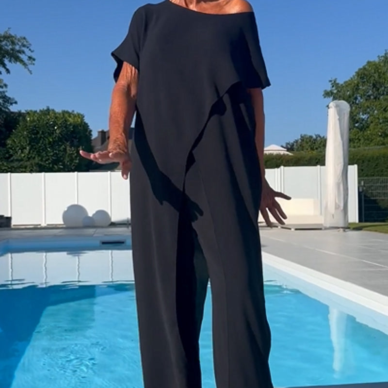 Diane | Elegantes, Bequemes Loungewear Set Damen – Asymmetrisches Oberteil & Weite Hose 5