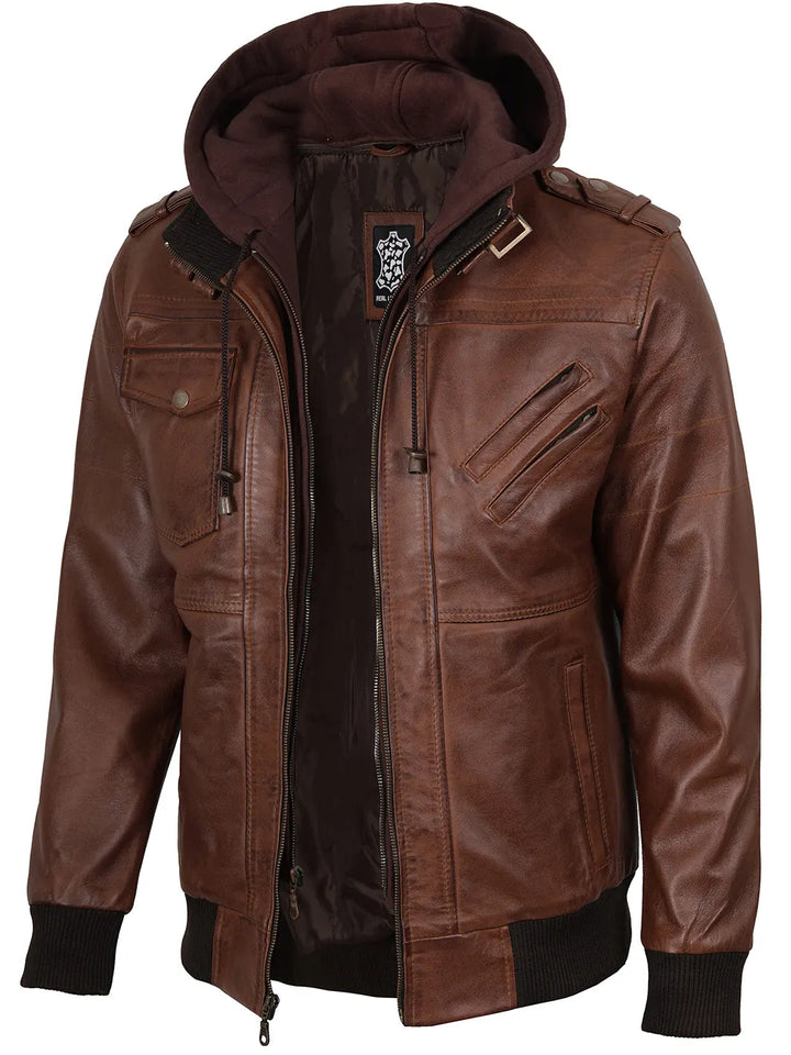 Edinburgh | Elegante Herren Leder Bomberjacke mit abnehmbarer Kapuze 1